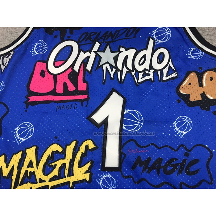 Camiseta Orlando Magic Penny Hardaway NO 1 Slap Sticker Mitchell & Ness 1994-95 Azul